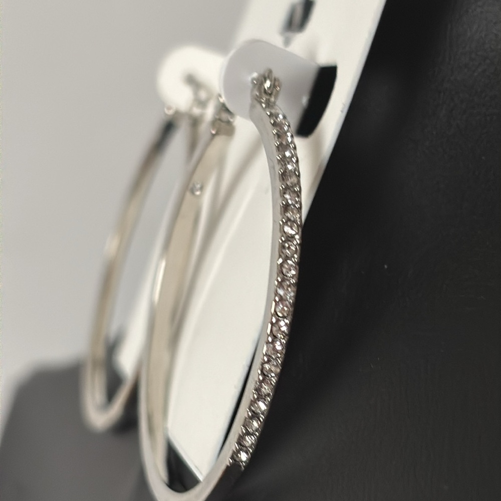 Laundry by Shelli Segal Silver Pave Hoop Earrings